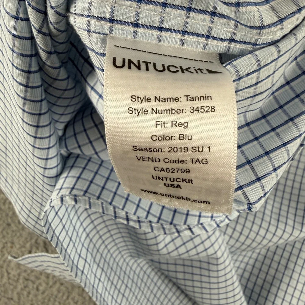 UNTUCKit Shirt Men L Blue Check Button Down Long Sleeve Wrinkle Free Regular Fit - Picture 9 of 11